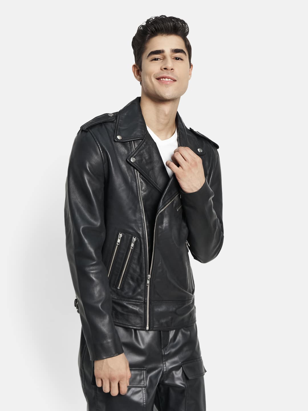 Black leather biker