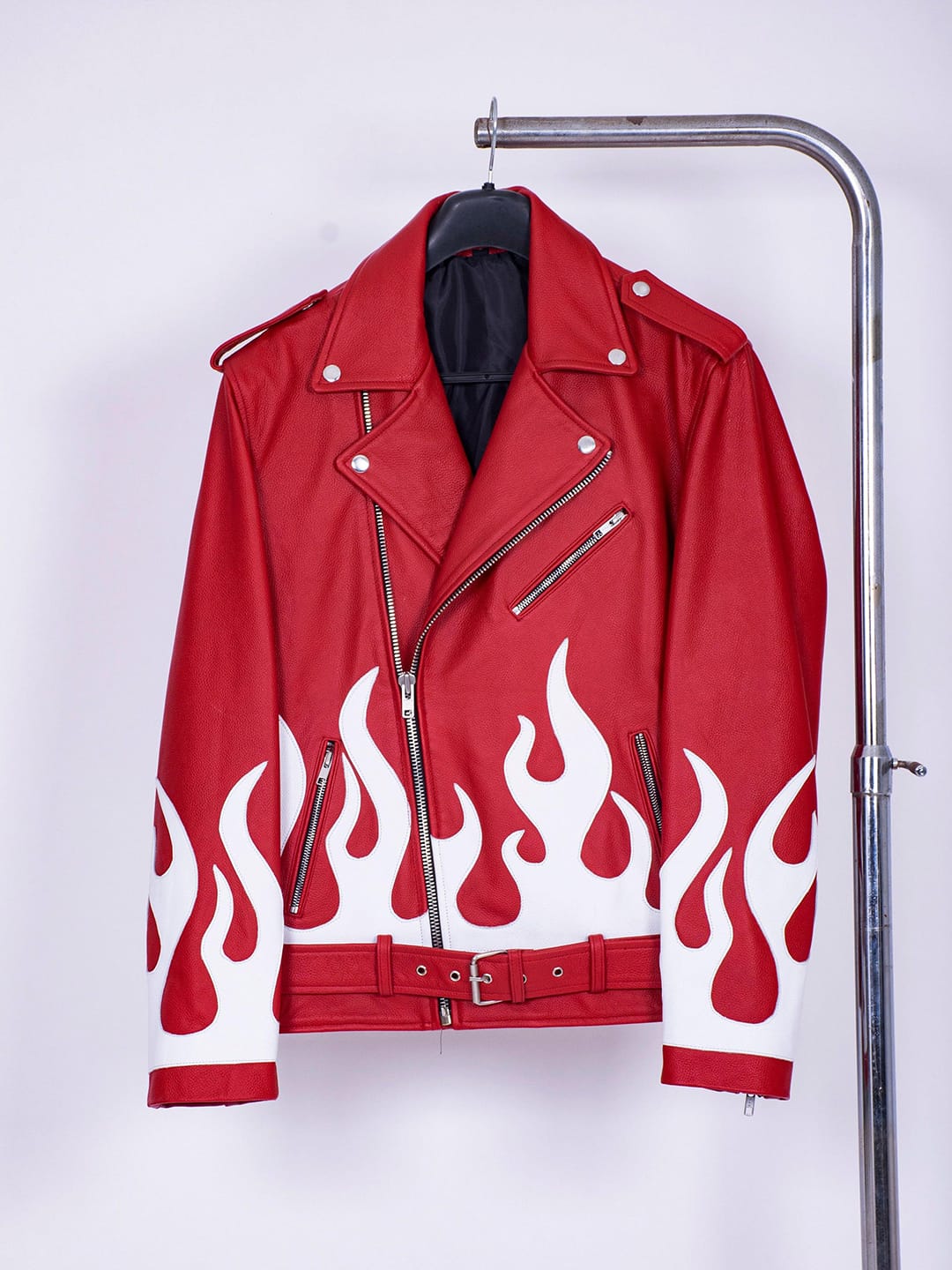 Red flame leather biker