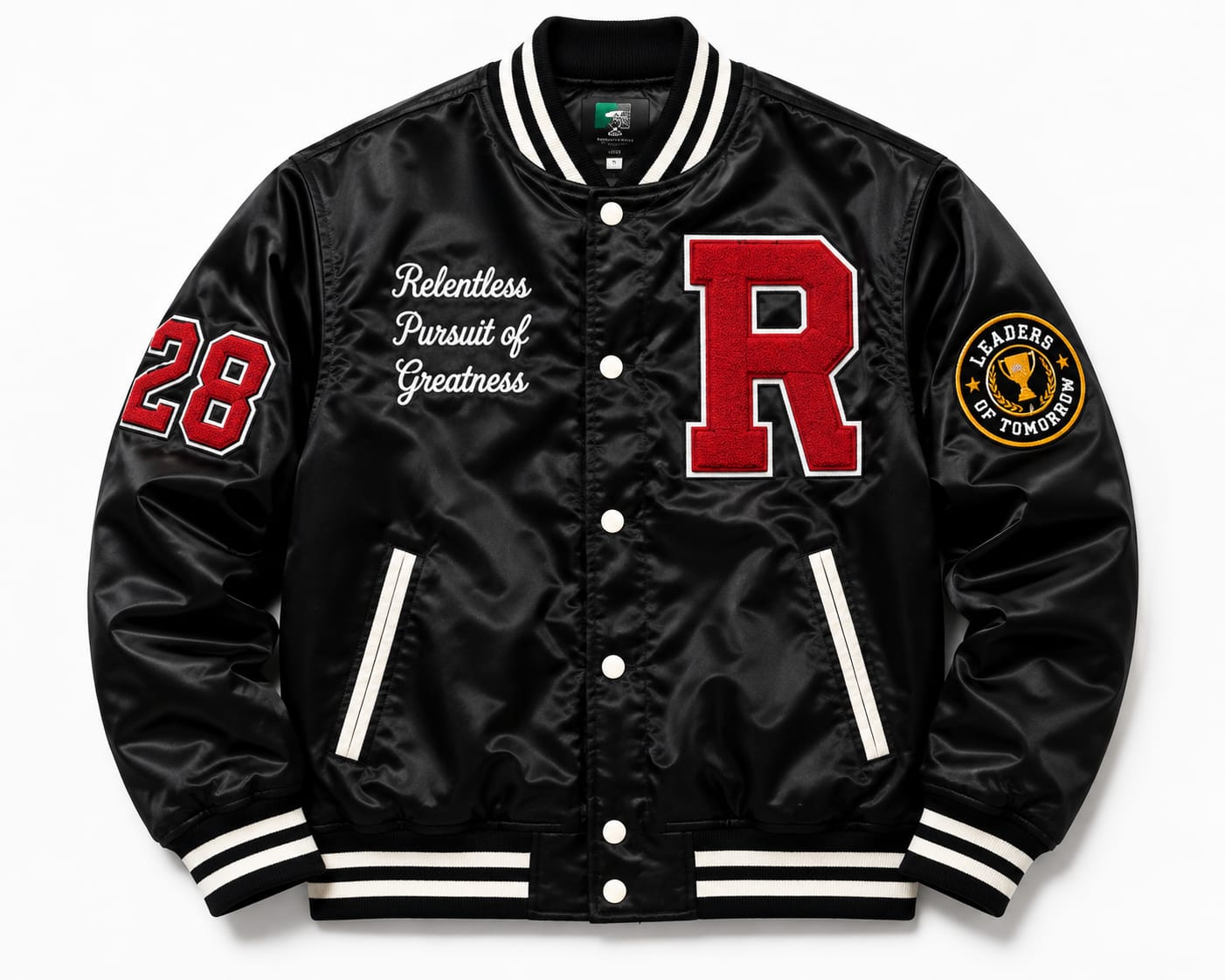 Black satin varsity